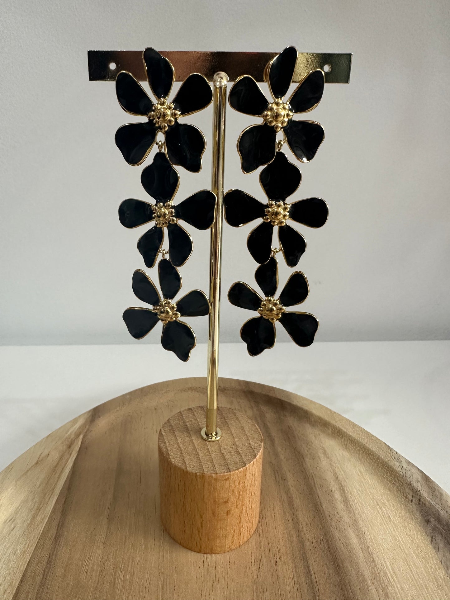 Boucles d'oreilles fleurs noir