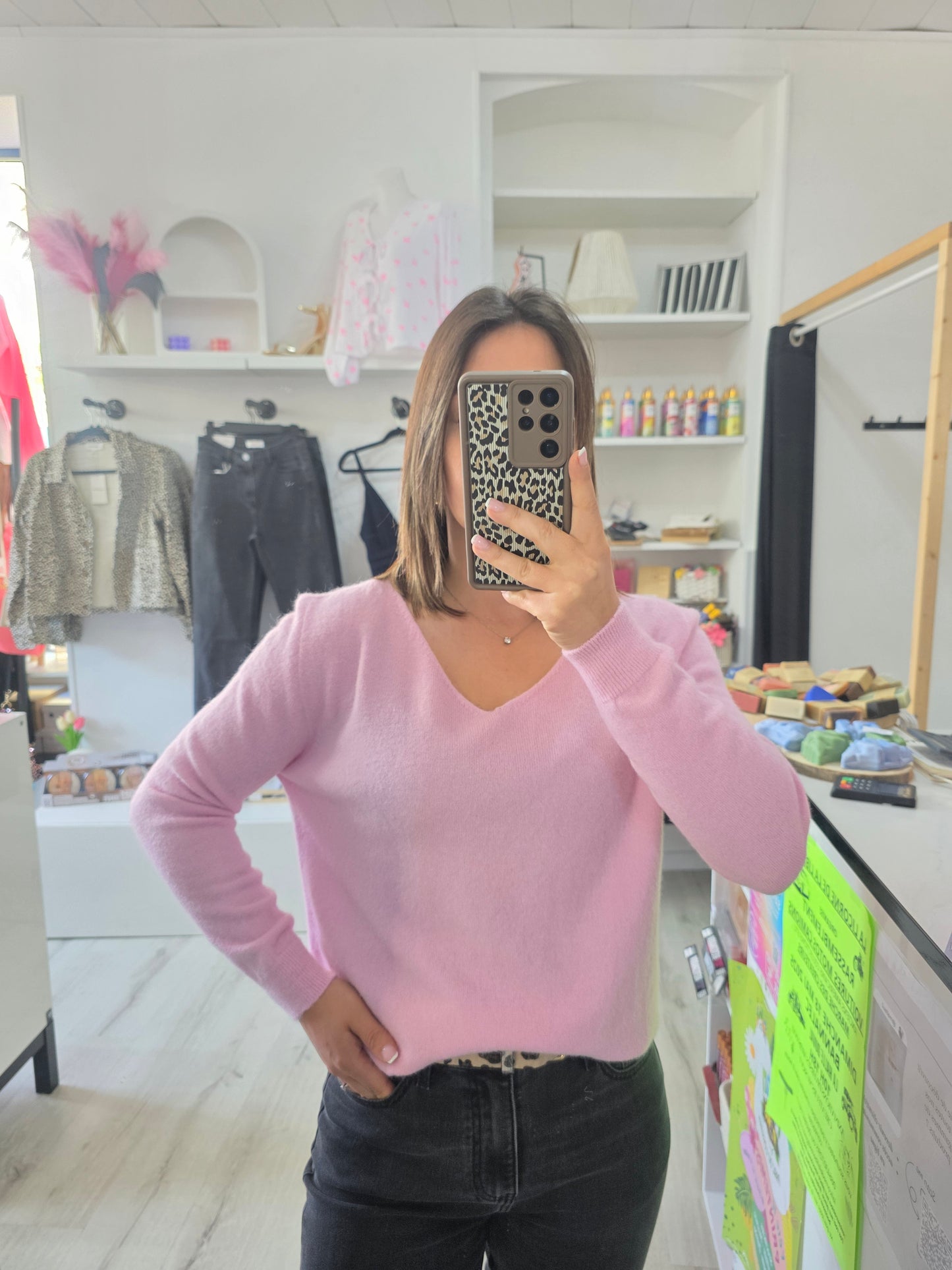 Pull rose pastel Eléonore col V