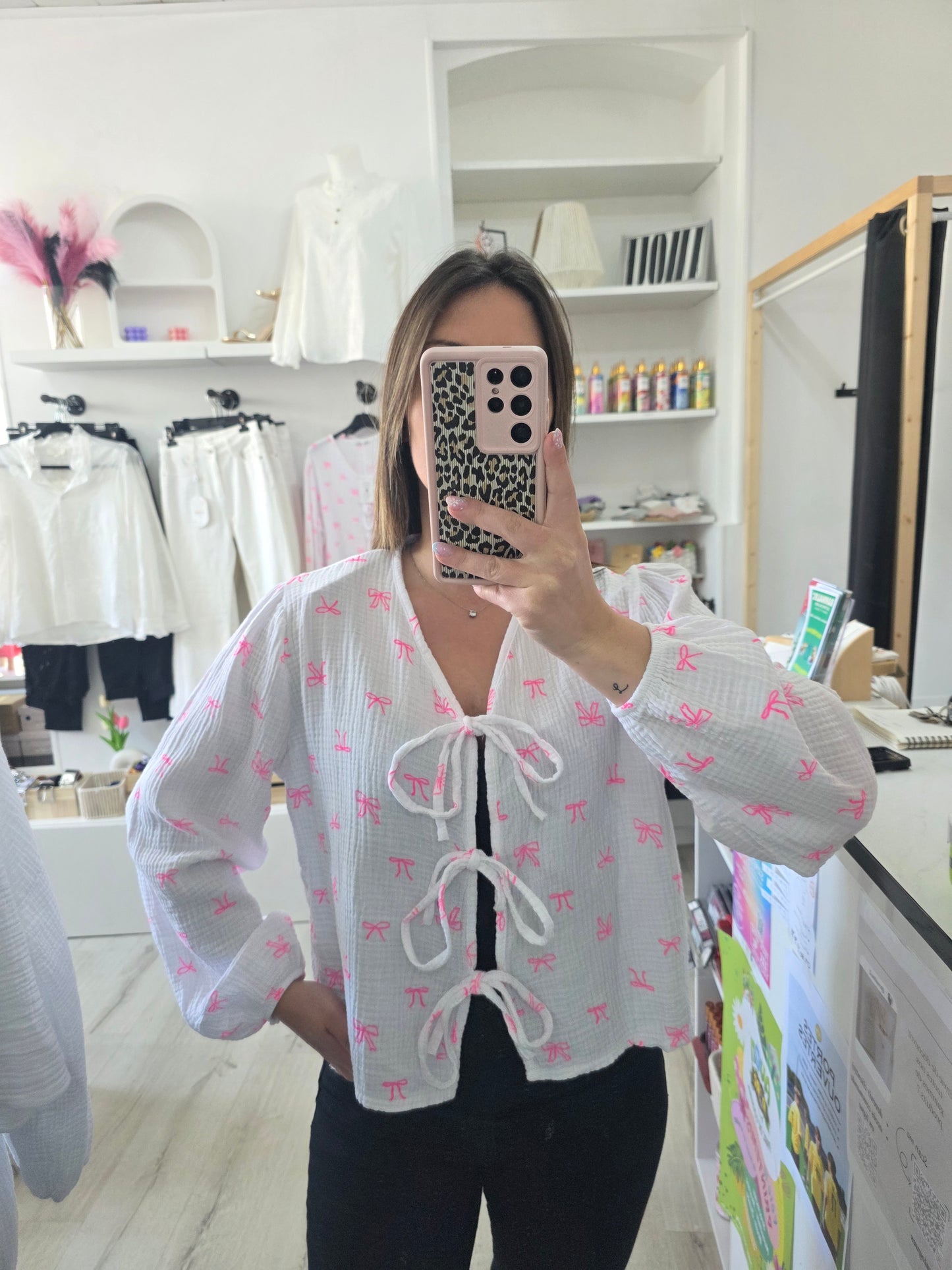 Blouse nœuds rose