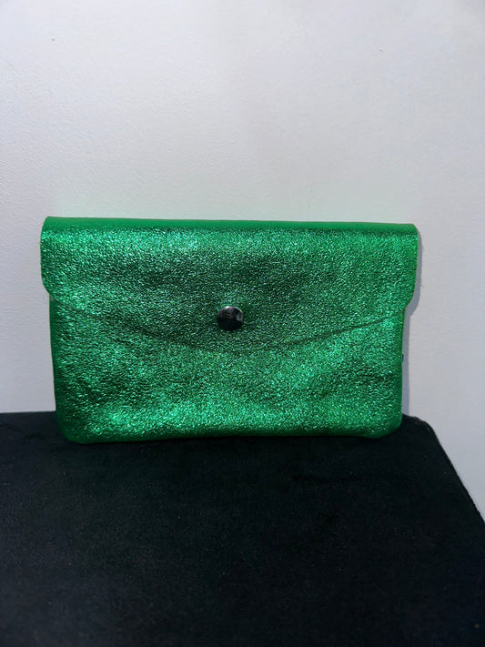Porte monnaie en cuir irisé vert