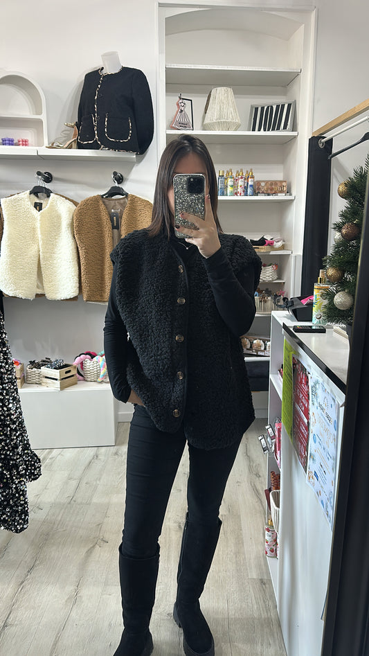 Veste boutons moumoute noir