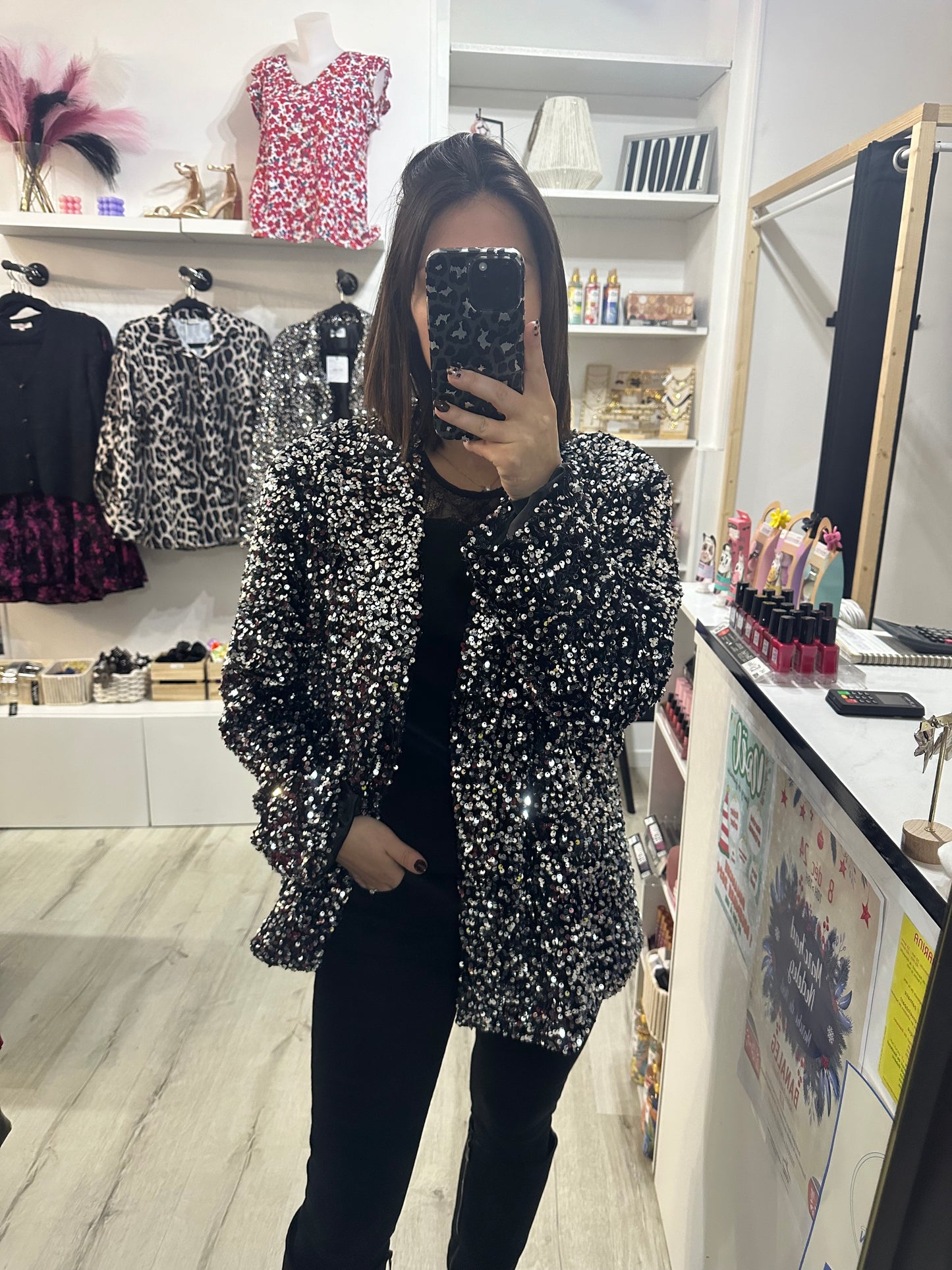 Blazer velours paillettes argenté