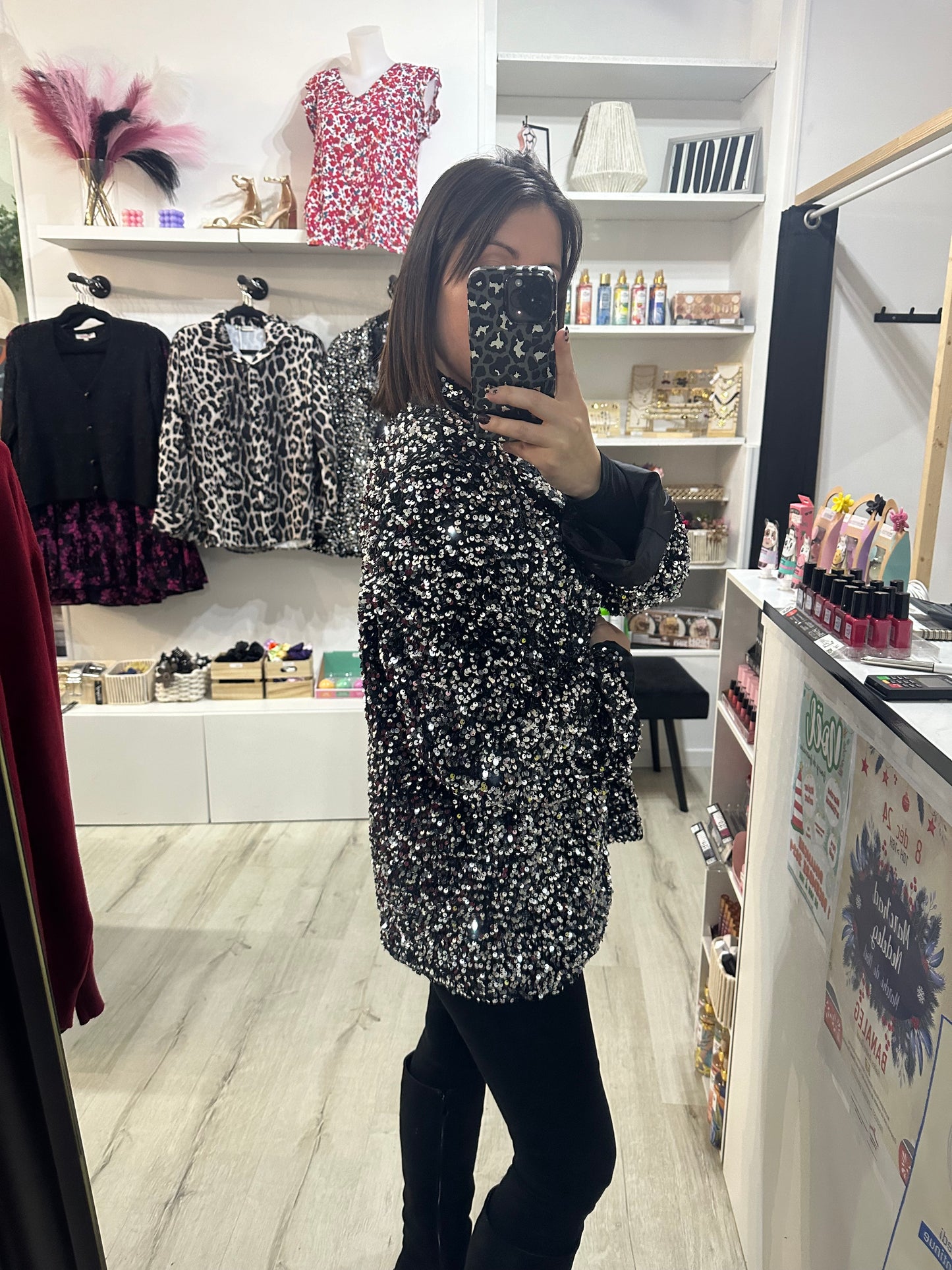 Blazer velours paillettes argenté