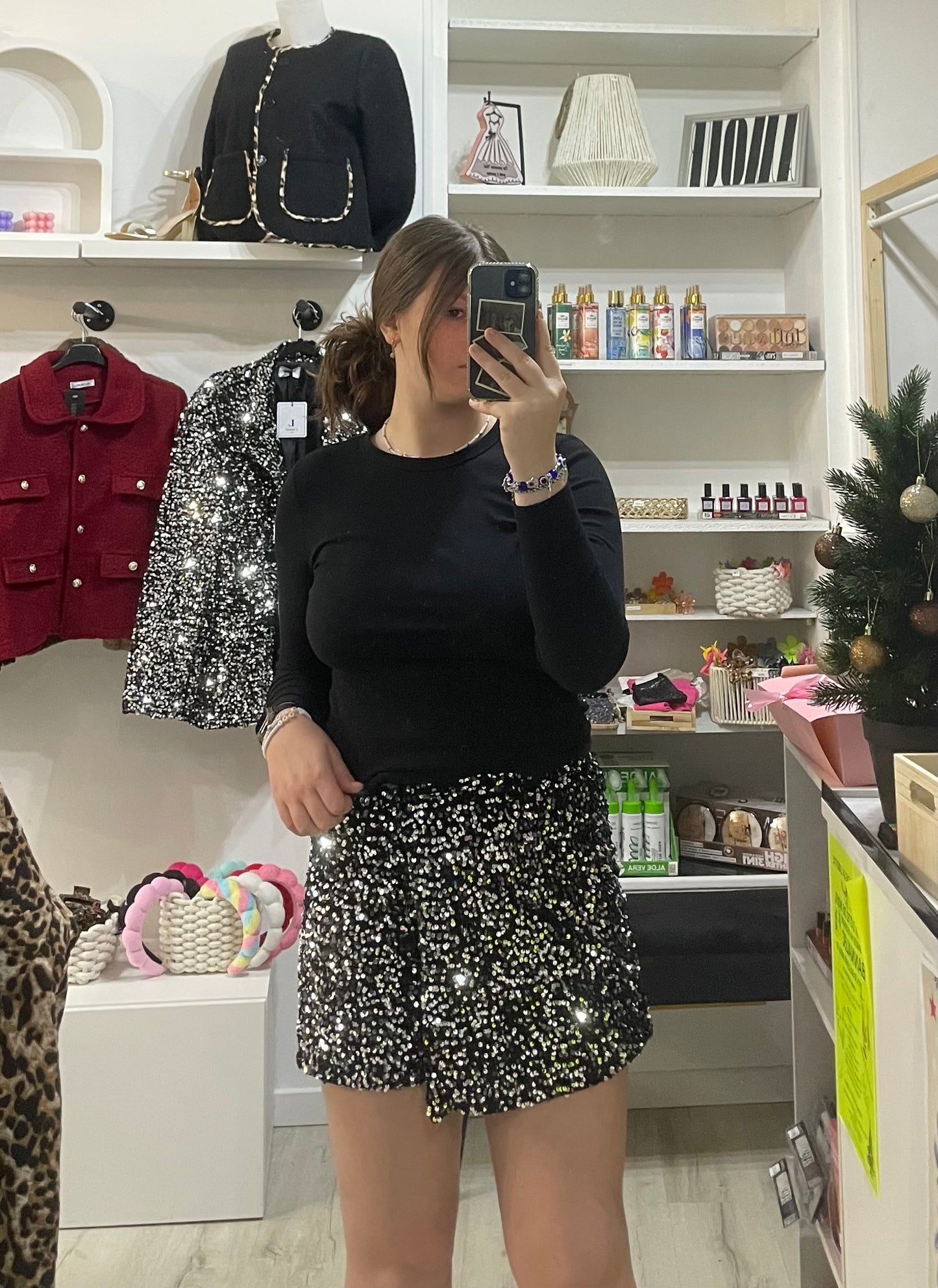 Jupe short velours paillettes argenté