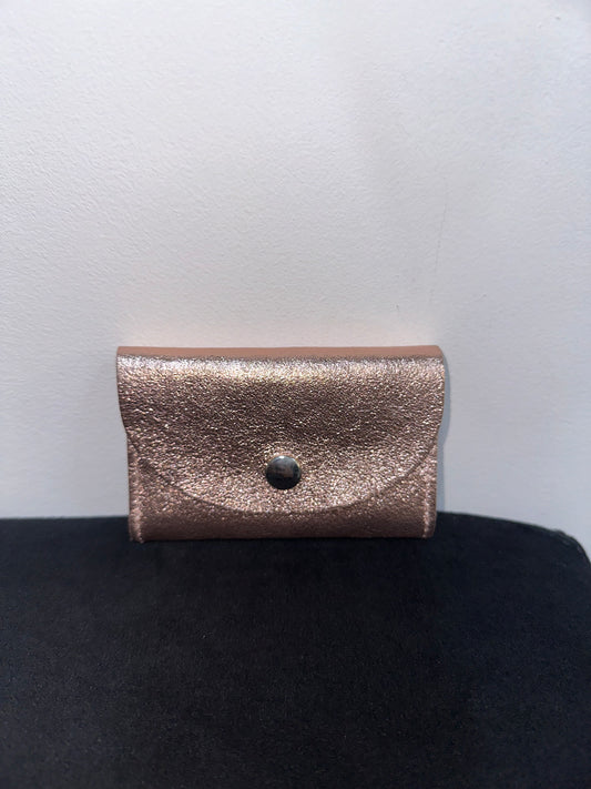 Porte cartes en cuir irisé champagne