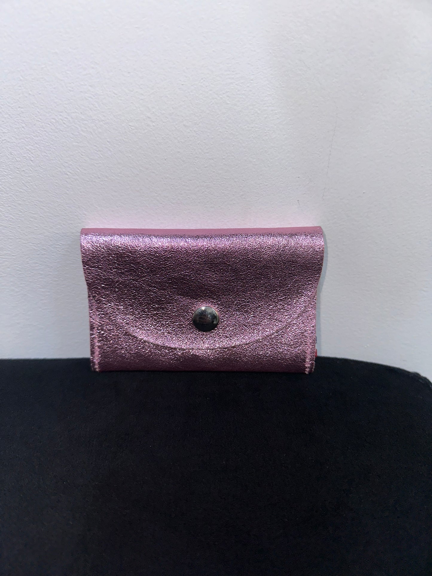Porte cartes en cuir irisé blush