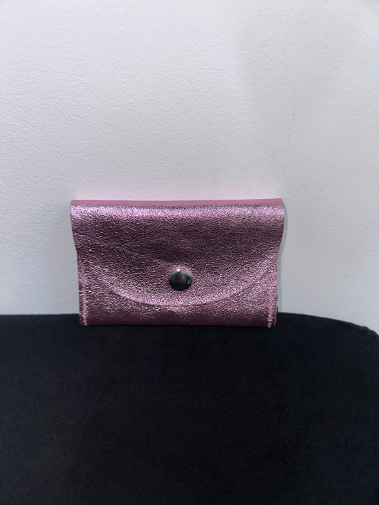 Porte cartes en cuir irisé blush