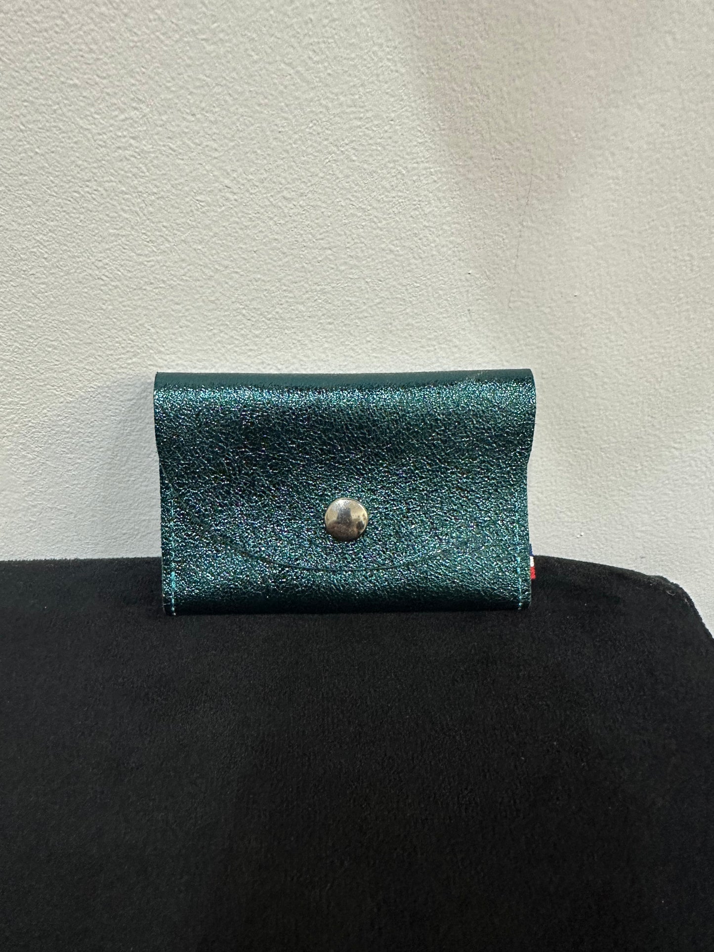 Porte cartes en cuir irisé vert canard