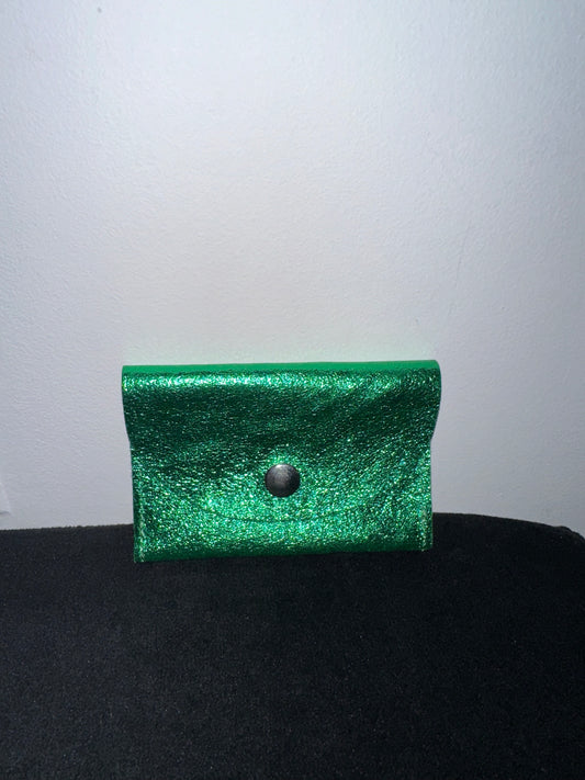 Porte cartes en cuir irisé vert