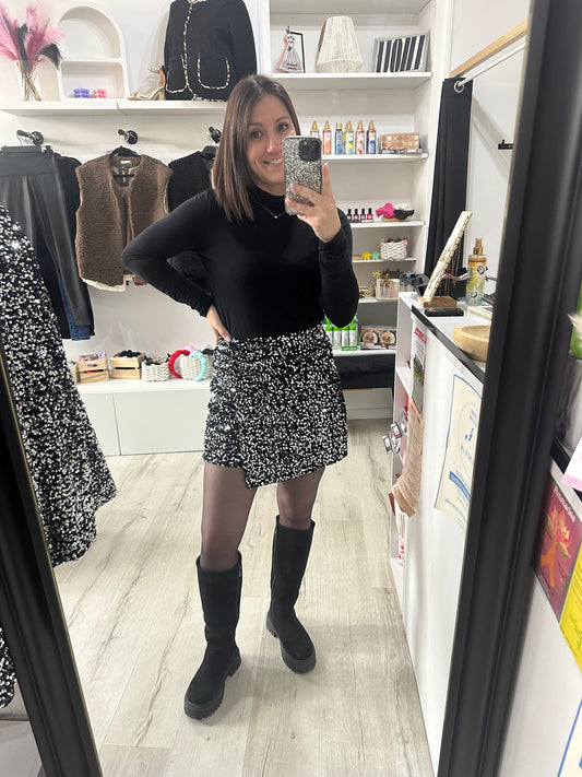 Jupe short velours paillettes argenté