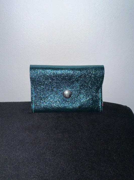 Porte cartes en cuir irisé vert canard