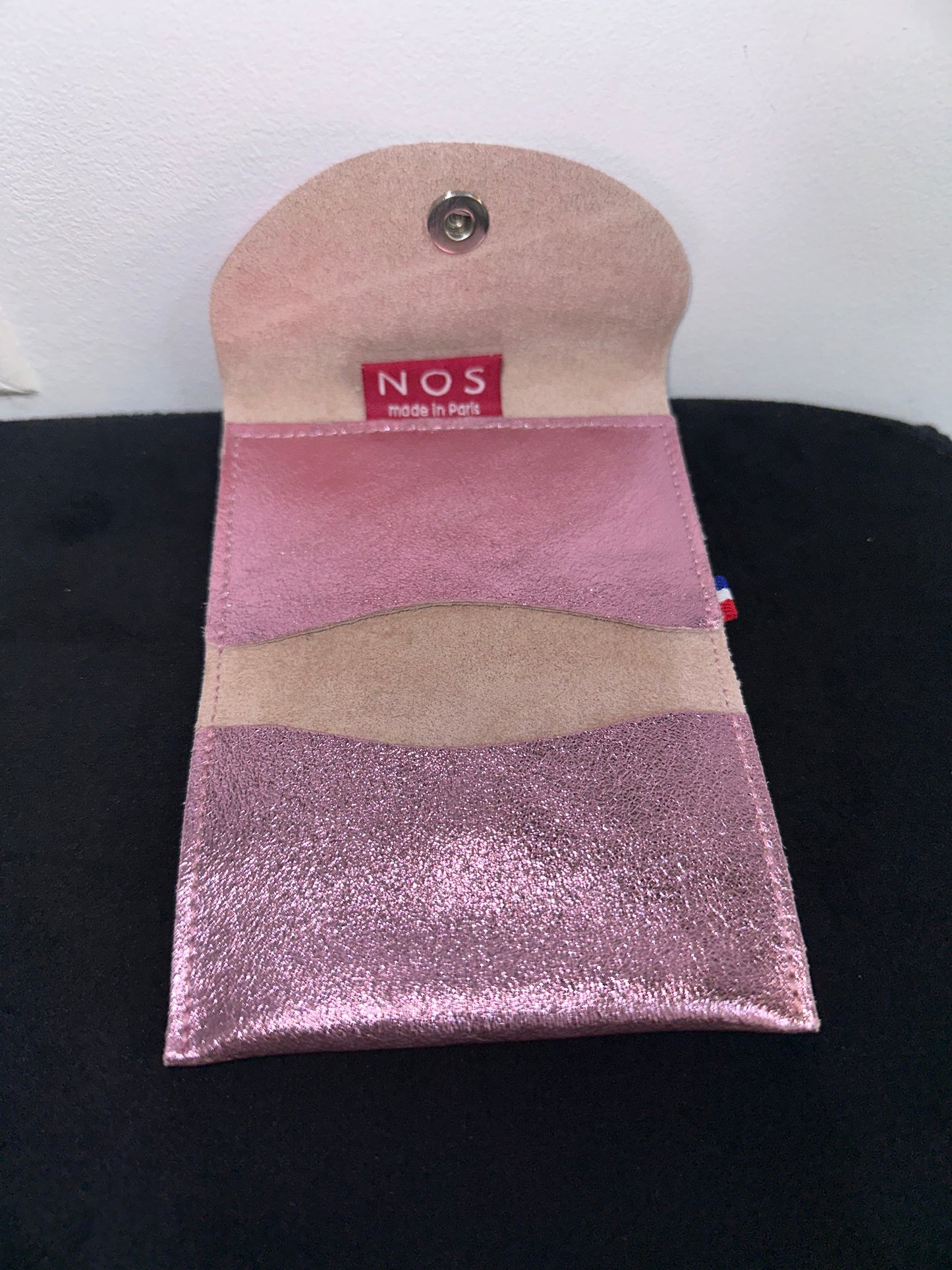 Porte cartes en cuir irisé blush