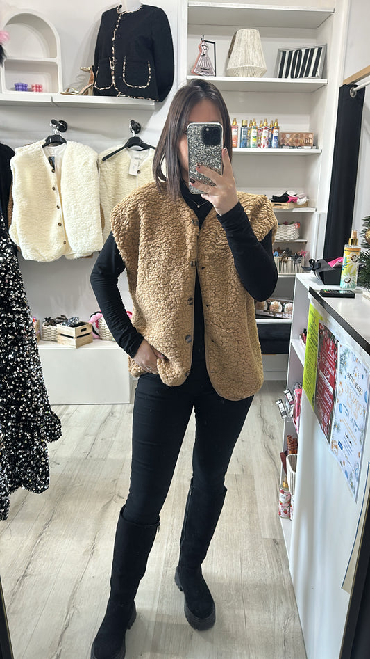 Veste boutons moumoute camel