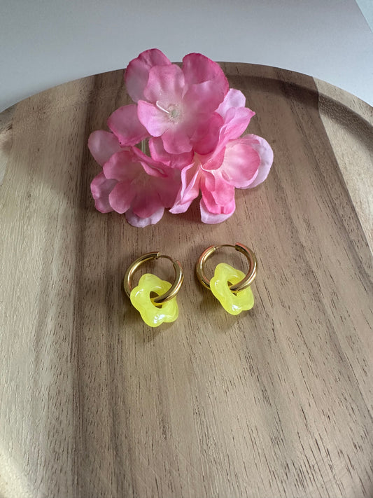 Boucles d'oreilles mini créoles jaune fluo