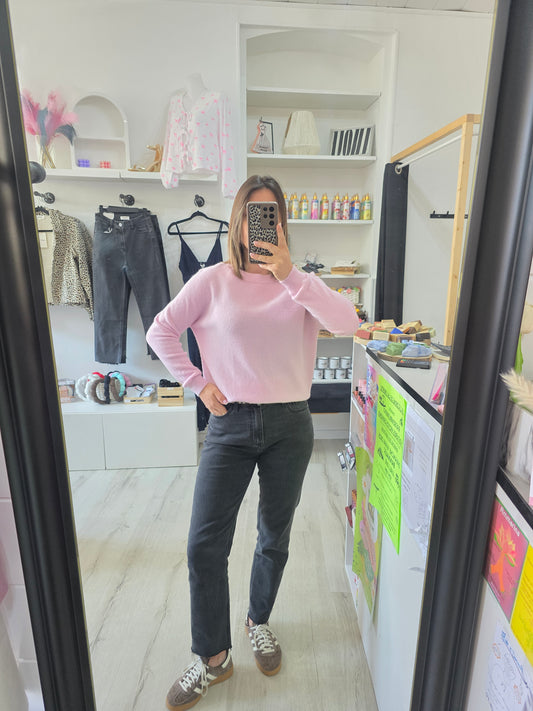 Pull rose pastel Eléonore col rond