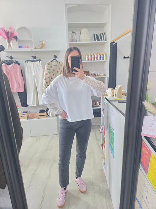 T shirt dentelle Claudie blanc