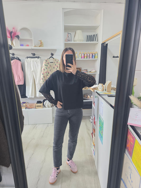 T-shirt dentelle Claudie noir