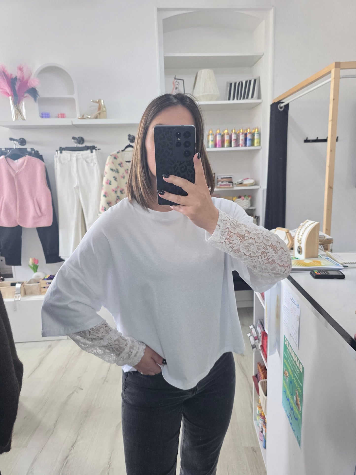 T shirt dentelle Claudie blanc