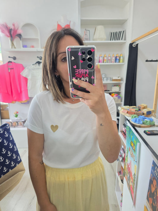 T shirt Rosa blanc coeur doré