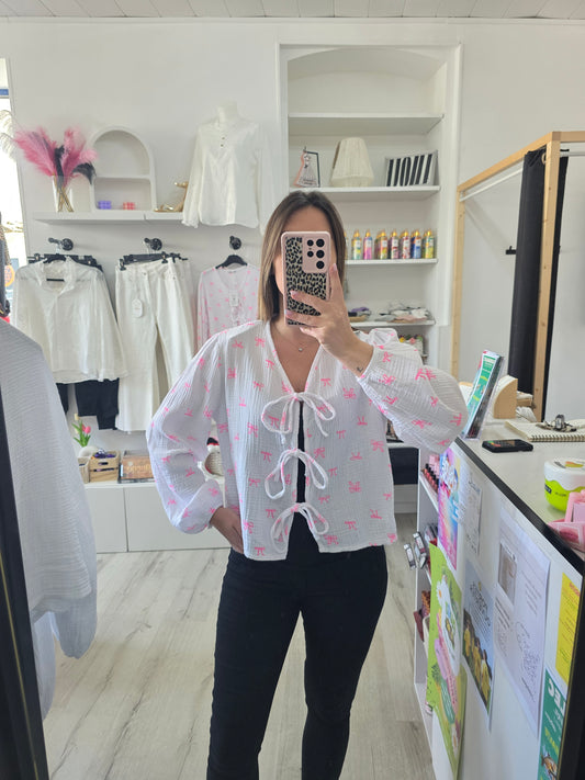 Blouse nœuds rose