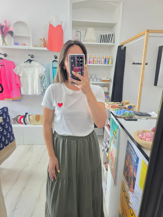 T shirt Rosa blanc coeur rouge